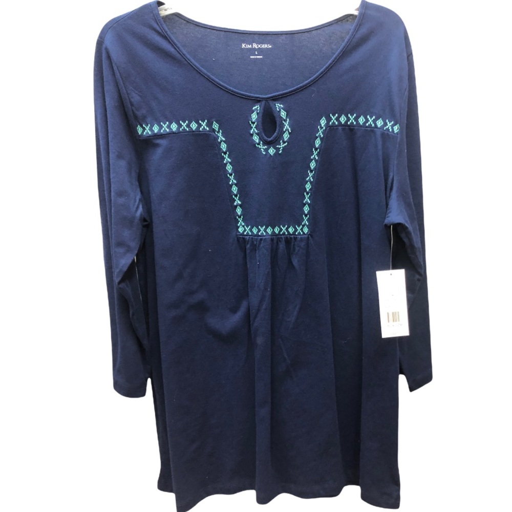Kim Rogers Top Large Navy Blue keyhole neck new with tags